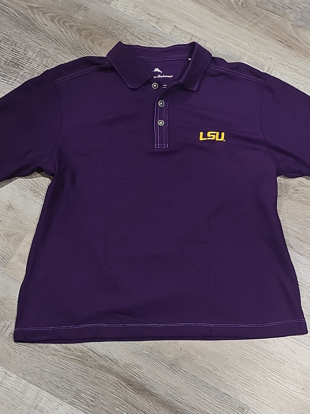 Tommy Bahama Purple Polo with Yellow LSU Embroidery S